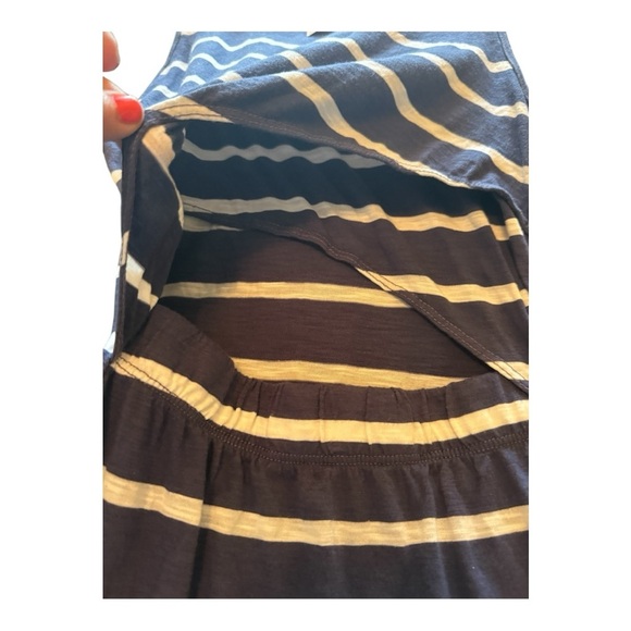 Anthropologie T.La Blue Stripe Midriff Cutout Sleeveless Shirt High Neck Mini - Picture 7 of 12